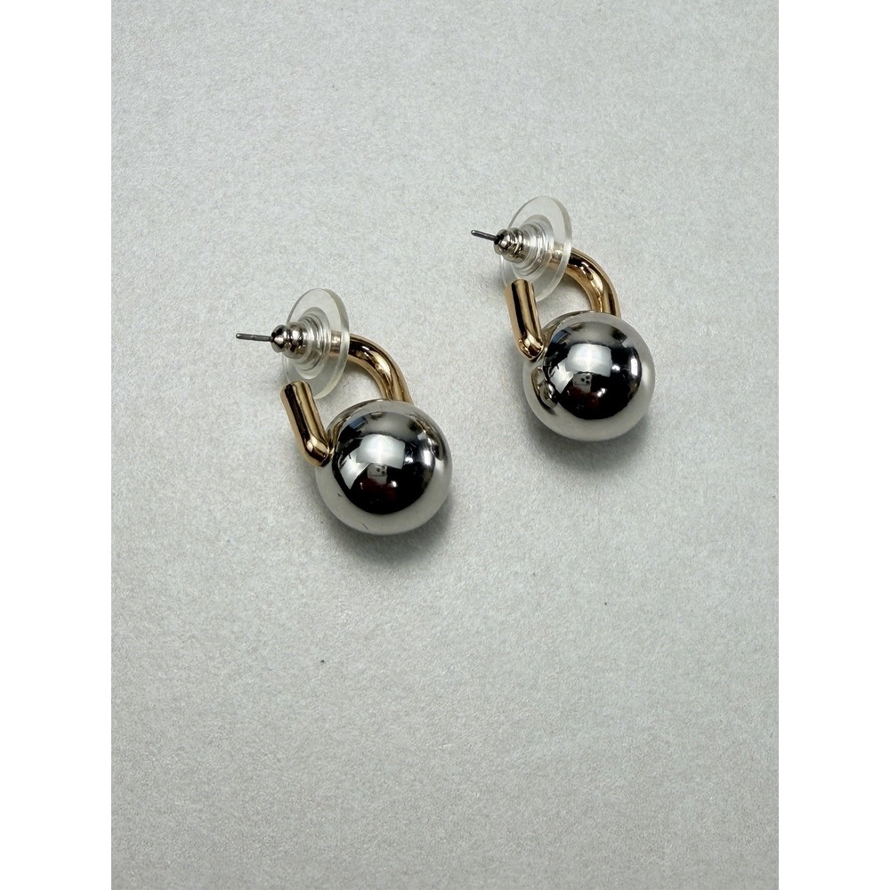 Zara Two Tone Sphere Drop Earrings Gold Silver Modern Minimal NWOT